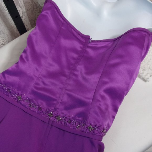 Purple Passion Strapless Sexy Satin Flirty Chiffon Evening Prom Dress Size 10 - Picture 5 of 7